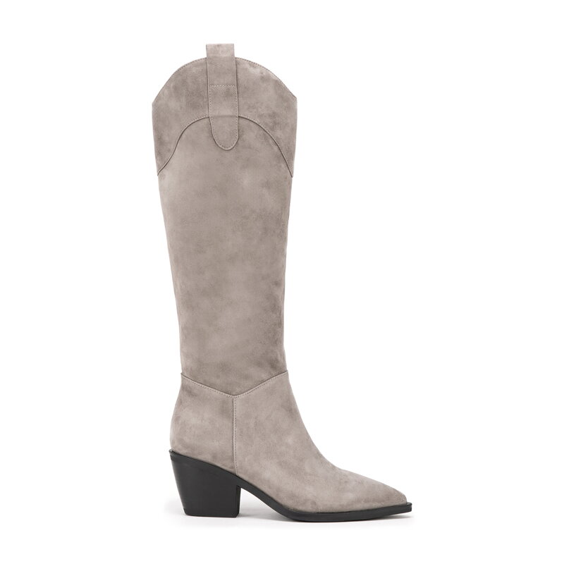 Dámske semišové kovbojské čižmy sivé 99-D-955-8