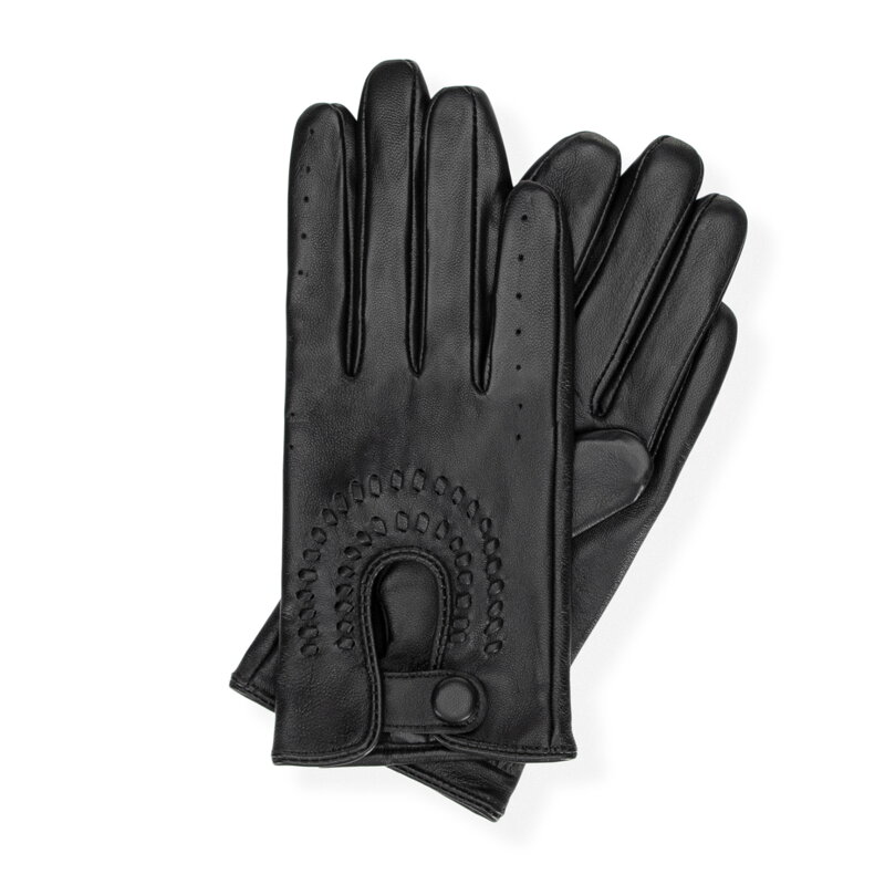 Damskie rękawiczki samochodowe ze skóry naturalnej czarne 45-6L-210-1