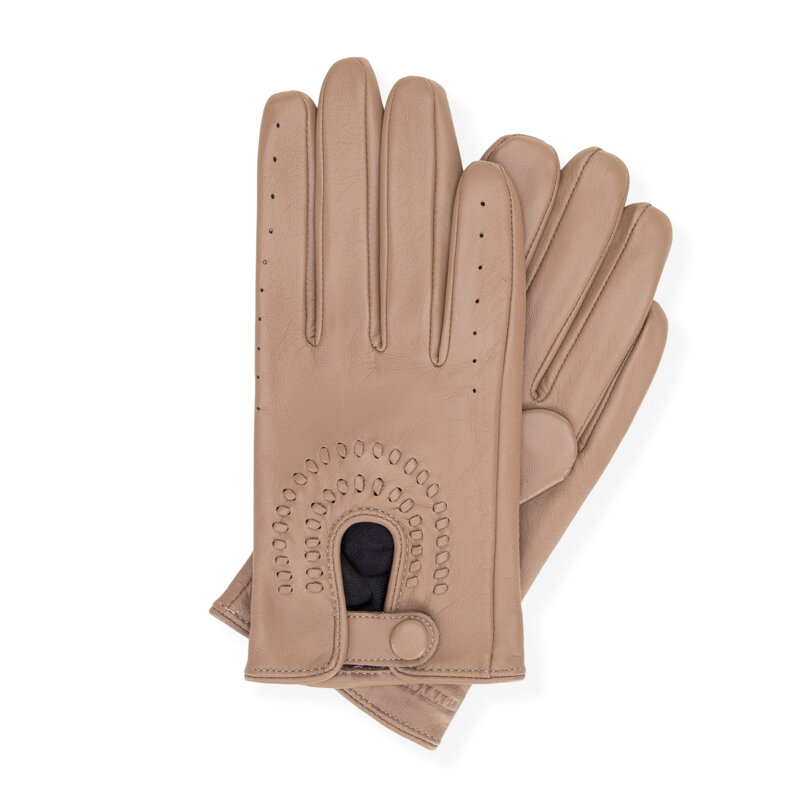 Damskie rękawiczki samochodowe ze skóry naturalnej beżowe 45-6L-210-9