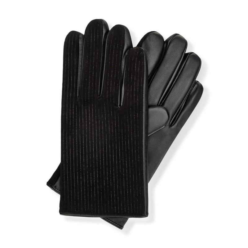 Męskie rękawiczki skórzane w delikatne paski czarne 39-6L-039-1