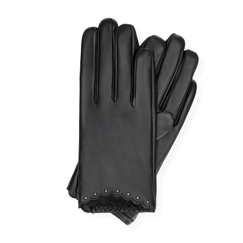 Damskie rękawiczki skórzane z nitami czarne 45-6L-211-1 Damskie rękawiczki skórzane z nitami czarne 45-6L-211-1