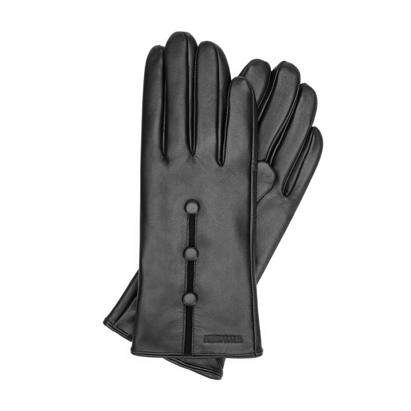 Damskie rękawiczki skórzane z ociepleniem czarne 39-6A-049-1