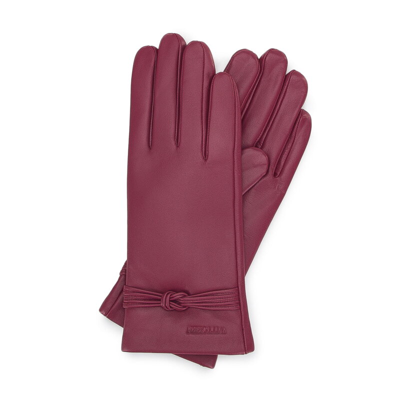 Damskie rękawiczki skórzane z supełkiem 39-6A-009-5