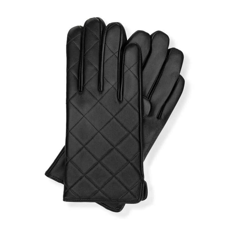 Męskie rękawiczki ze skóry naturalnej z przeszyciami czarne 39-6L-038-1