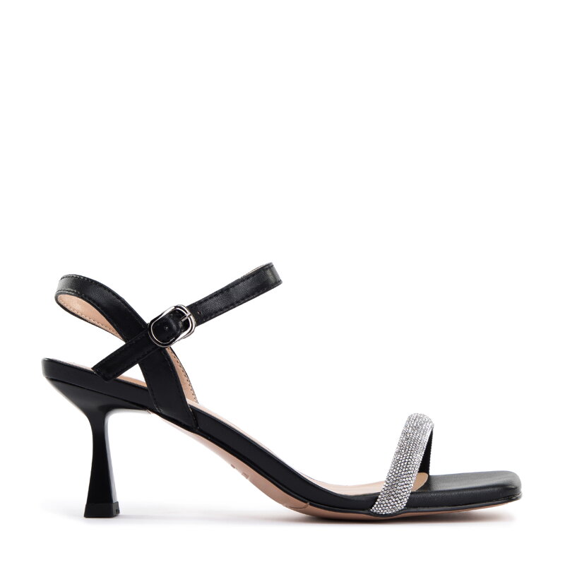 Damskie sandały z błyszczącym paskiem czarno-srebrne 96-D-959-1S