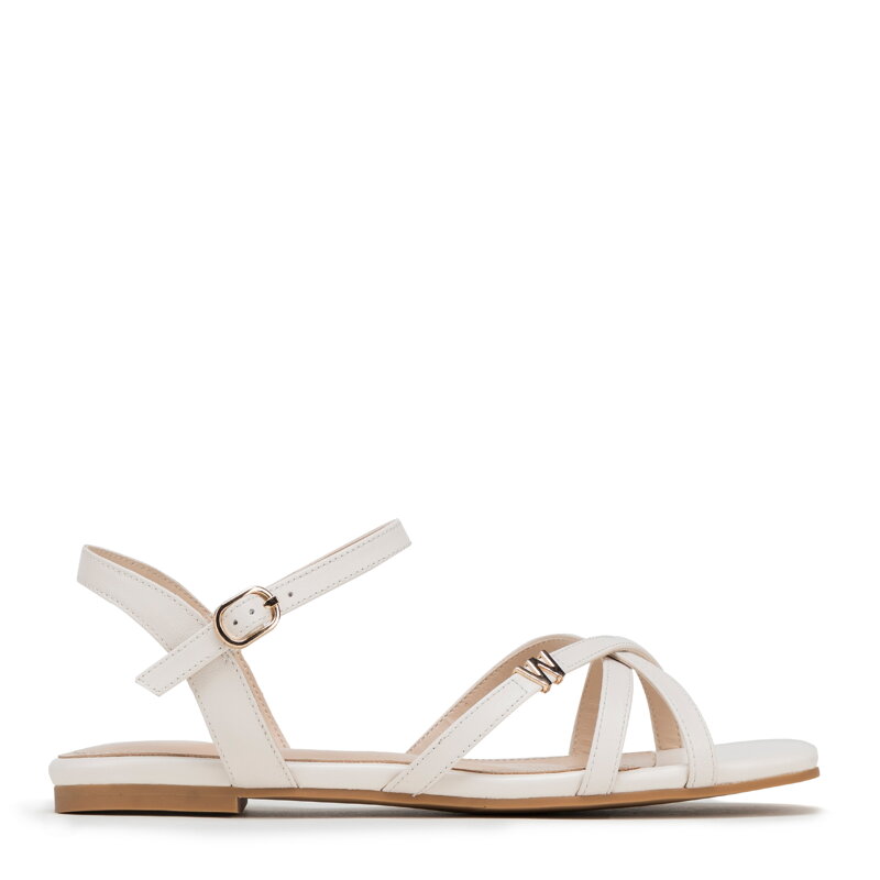 Damskie sandały ze skóry z paseczkami kremowe 98-D-971-0