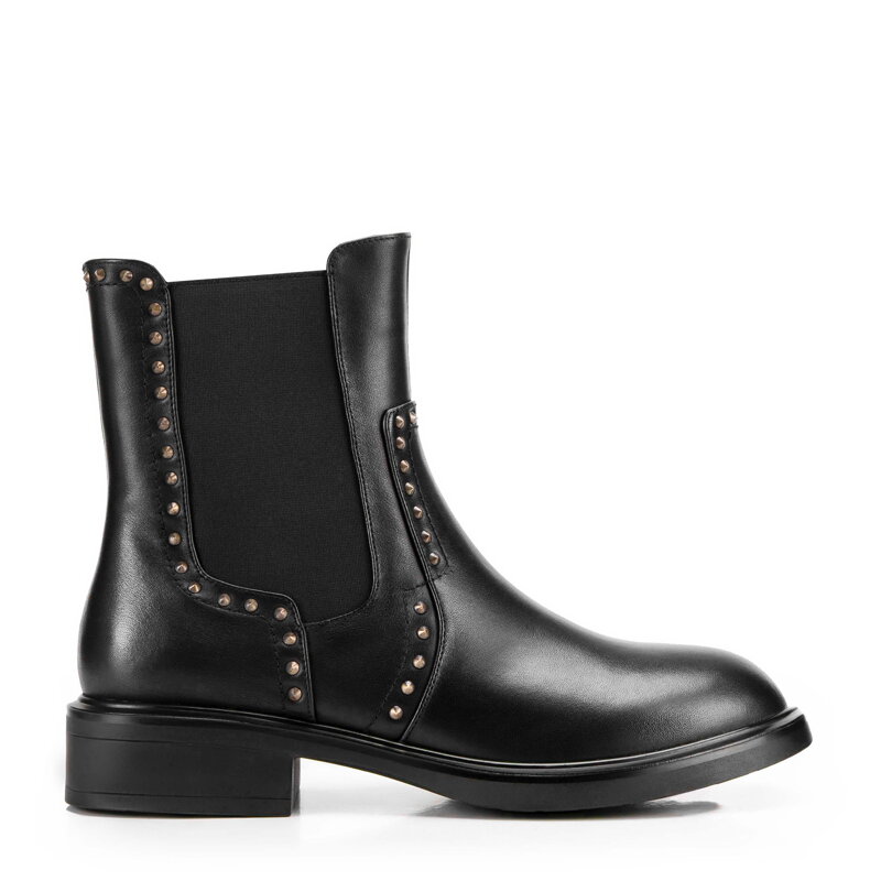 Damskie skórzane sztyblety z ozdobnymi nitami czarne 99-D-960-1