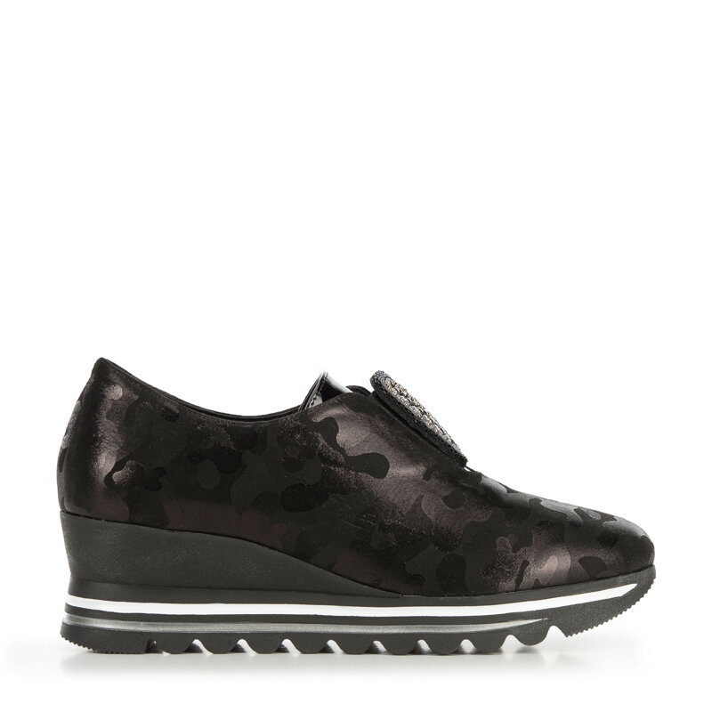Damskie sneakersy metaliczne na platformie czarne 95-D-651-1 Damskie sneakersy metaliczne na platformie czarne 95-D-651-1