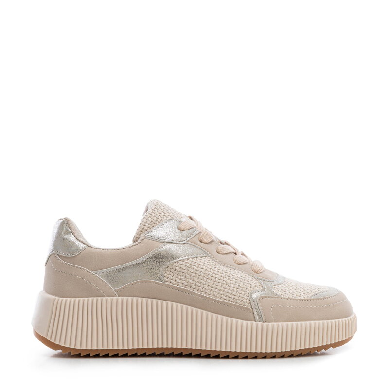 Damskie sneakersy na grubej platformie beżowe 99-DP-402-8 Damskie sneakersy na grubej platformie beżowe 99-DP-402-8