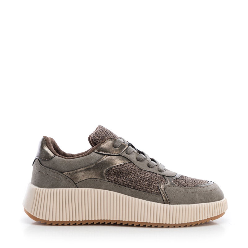 Damskie sneakersy na grubej platformie szaro - brązowe 99-DP-402-9 Damskie sneakersy na grubej platformie szaro - brązowe 99-DP-402-9