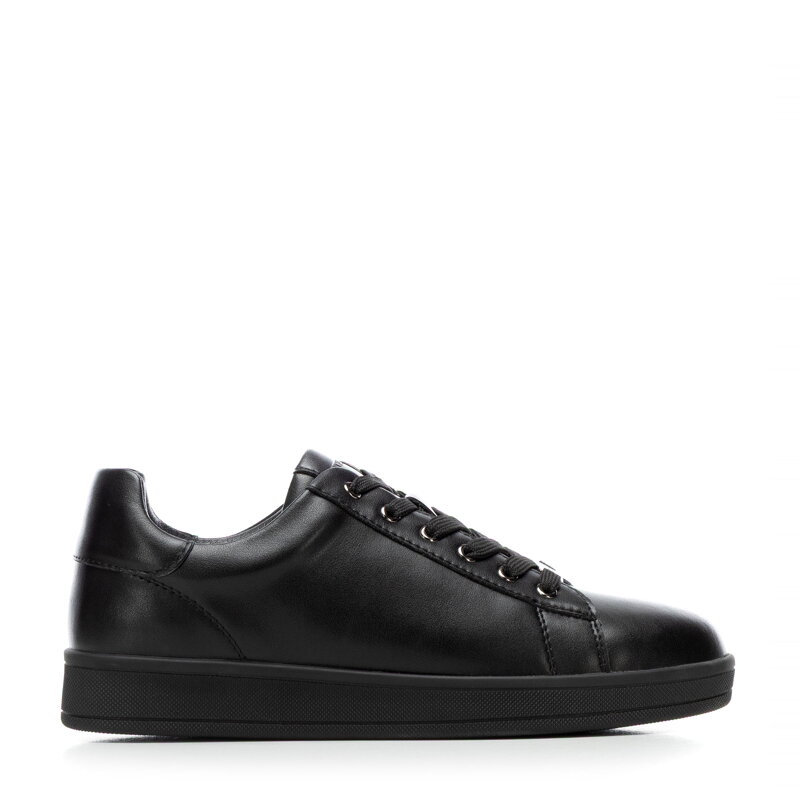Damskie sneakersy skórzane na platformie czarne 101-D-972-1