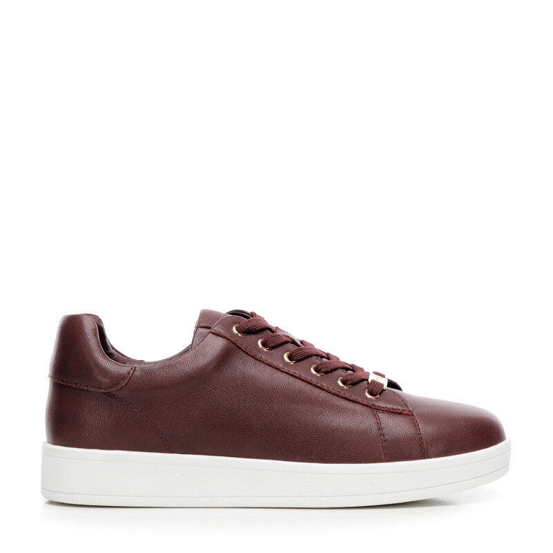 Damskie sneakersy skórzane na platformie bordowe 101-D-972-3