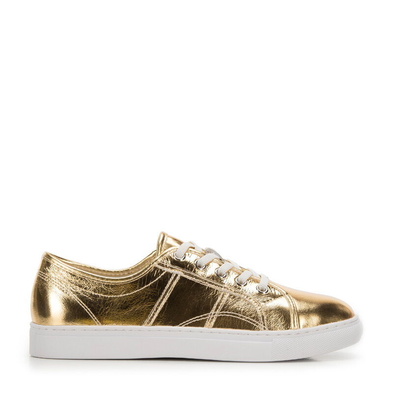 Damskie sneakersy z metalicznej skóry złote 94-D-954-G Damskie sneakersy z metalicznej skóry złote 94-D-954-G