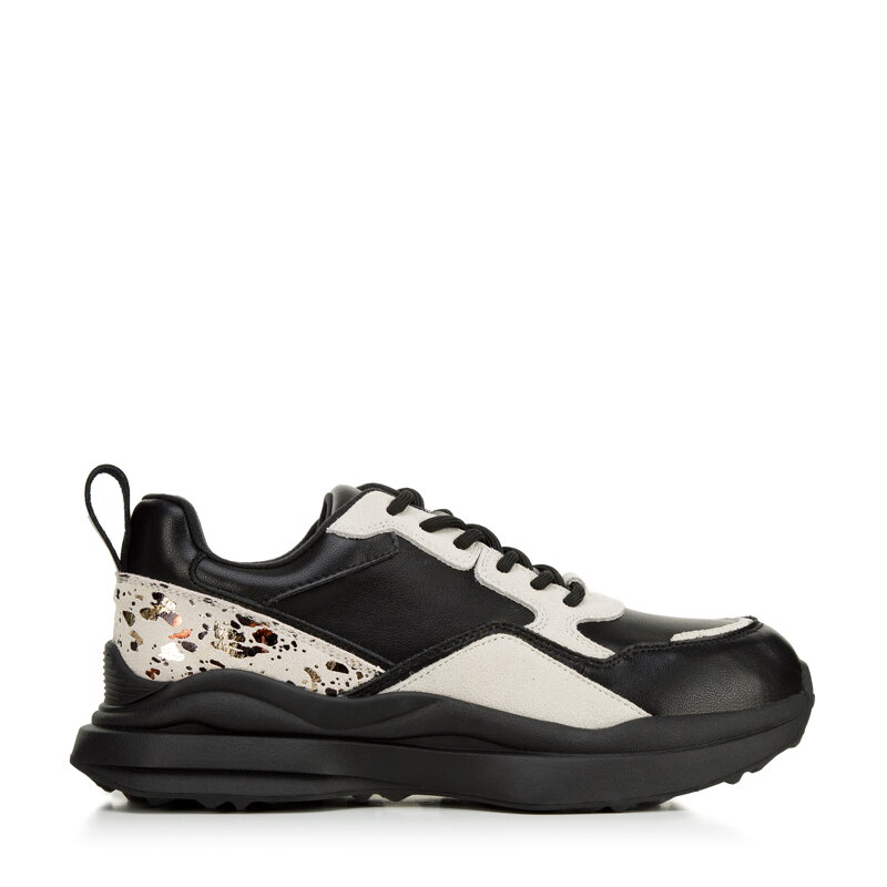 Damskie sneakersy z połyskującą wstawką czarno-beżowe 96-D-952-1