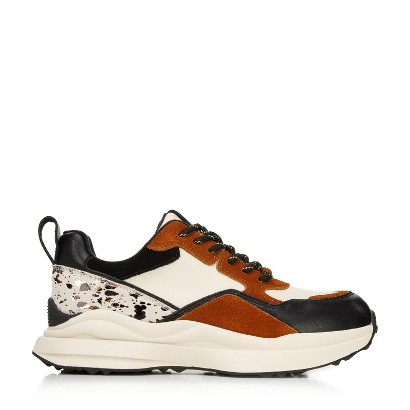 Damskie sneakersy z połyskującą wstawką brązowo-kremowe 96-D-952-5 Damskie sneakersy z połyskującą wstawką brązowo-kremowe 96-D-952-5