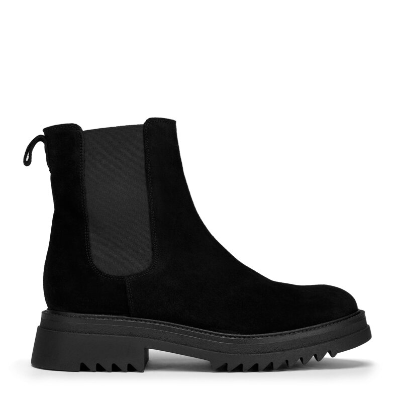 Damskie sztyblety zamszowe na grubej podeszwie czarne 97-D-308-1