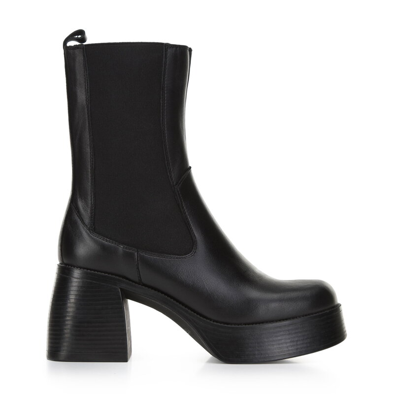 Damskie sztyblety ze skóry na słupku czarne 97-D-300-1