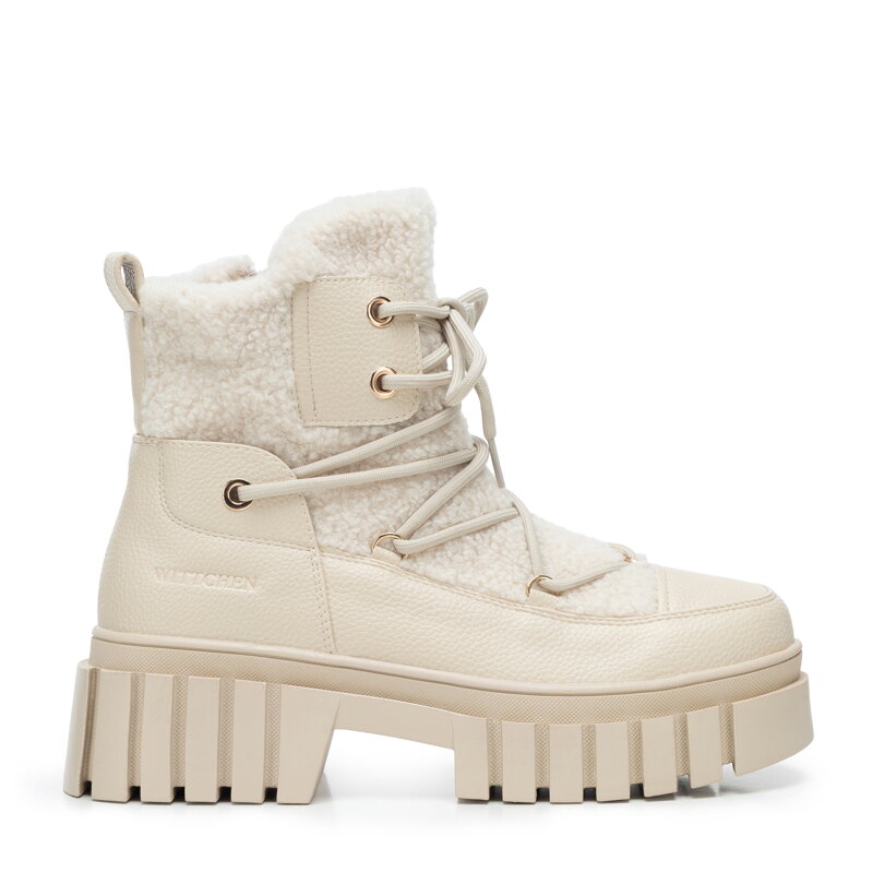 Damskie trapery z futerkiem kremowe 101-DP-850-0