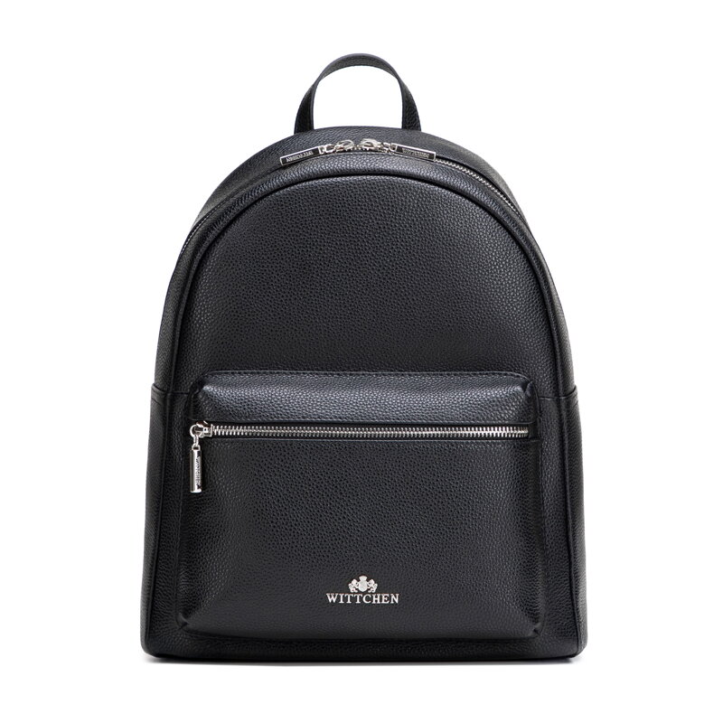 Duży plecak damski ze skóry naturalnej groszkowej czarno - srebrny 102-4E-621-1S