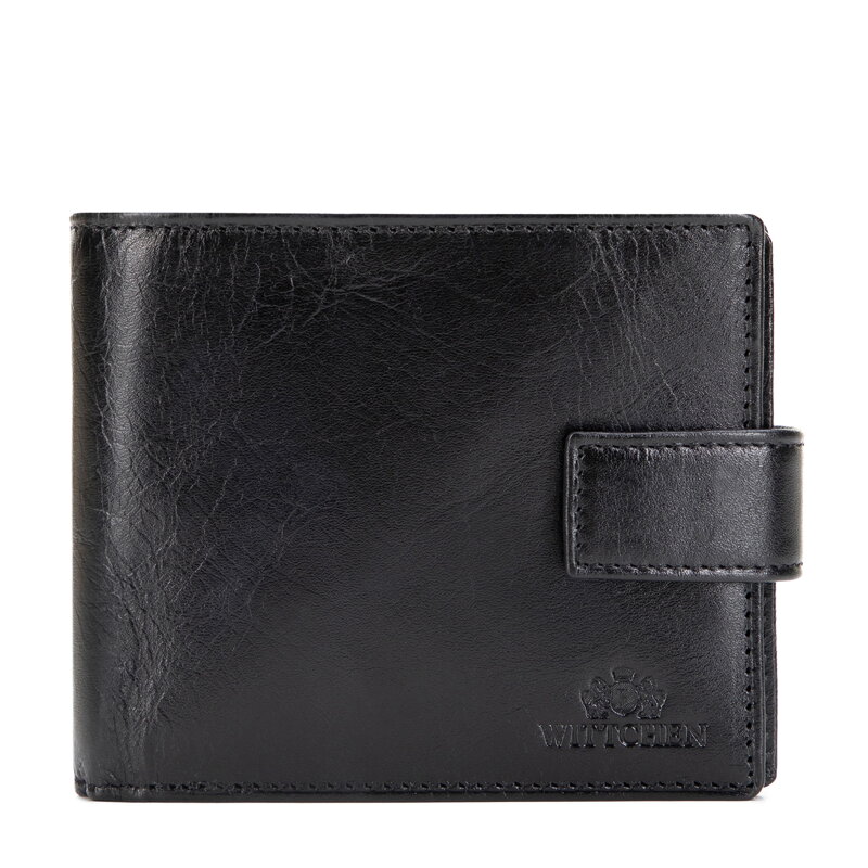 Duży portfel ze skóry naturalnej z zapięciem na napę czarny 21-1-216-L10