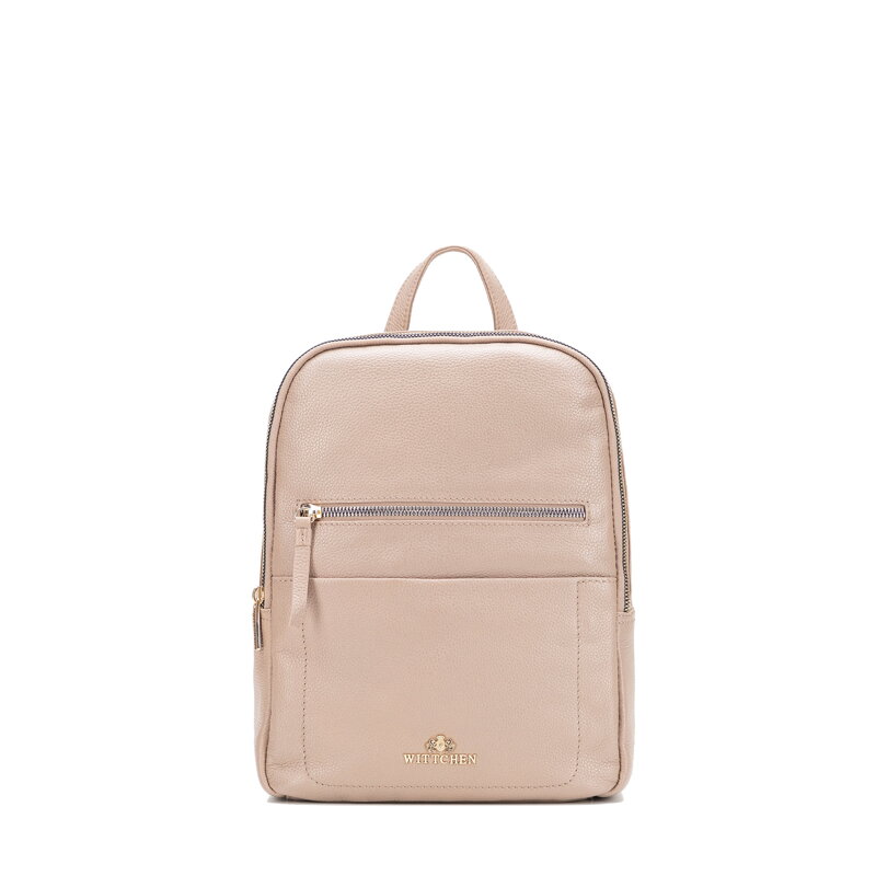 Dwukomorowy plecak damski ze skóry naturalnej beżowy 101-4E-800-9