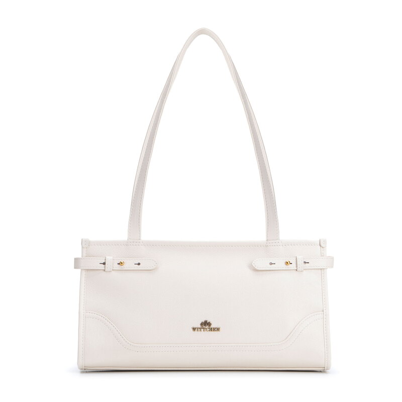 Elegancka bagietka damska ze skóry naturalnej złamana biel 103-4E-610-0