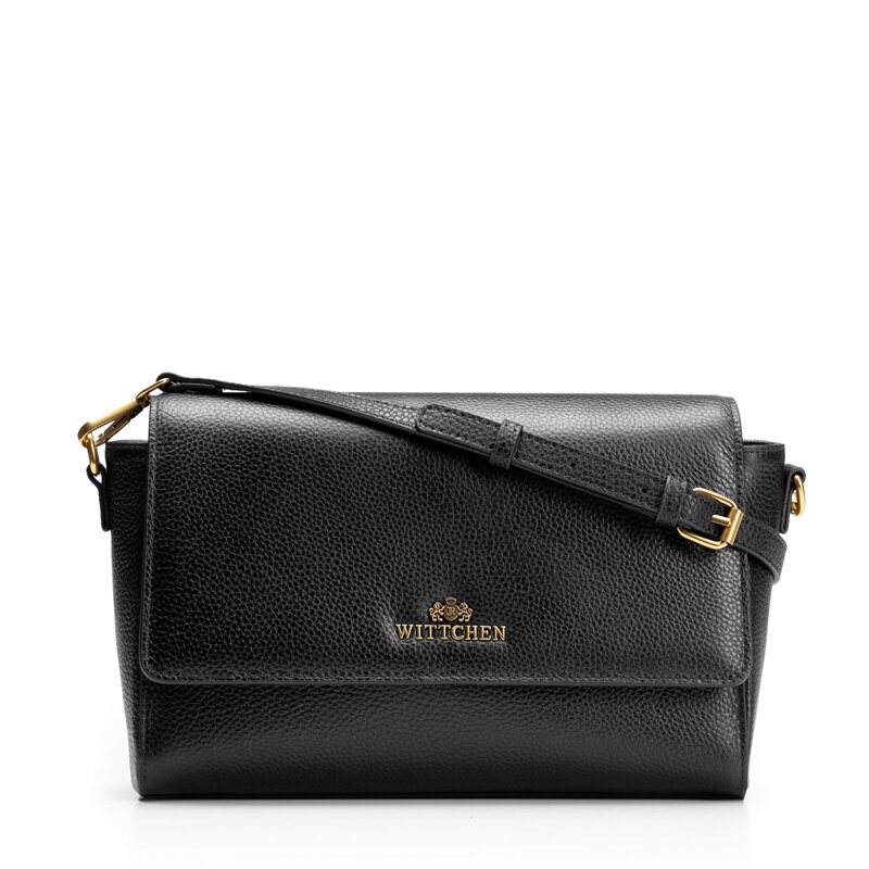 Elegancka listonoszka ze skóry naturalnej czarno - złota 102-4E-211-1G