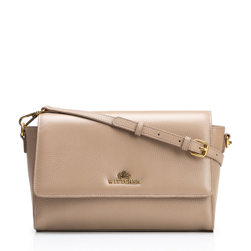 Elegancka listonoszka ze skóry naturalnej beżowa 102-4E-211-9