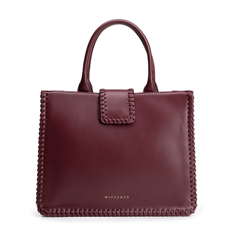 Elegancki kuferek z imitacji skóry z dekoracyjnym obszyciem bordowy 101-4Y-403-3