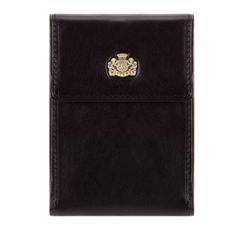 Etui na karty skórzane z herbem rozkładane czarne 10-2-011-1 Etui na karty skórzane z herbem rozkładane czarne 10-2-011-1