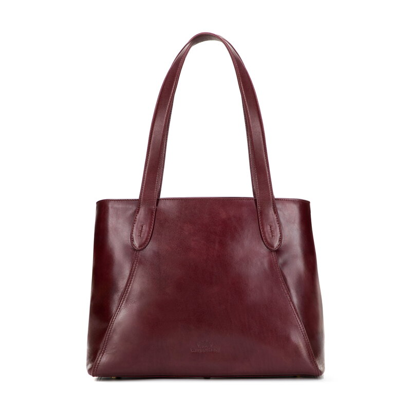 Klasyczna damska shopperka ze skóry naturalnej bordowa 101-4E-810-3