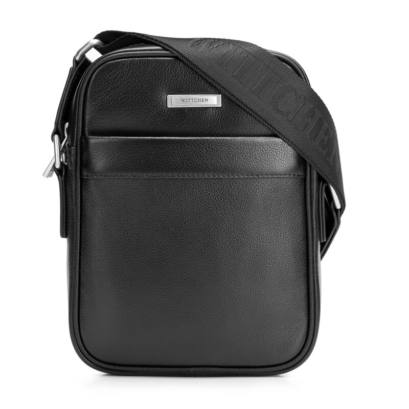 Klasyczna męska listonoszka ze skóry naturalnej czarno - srebrna 102-4U-606-1S