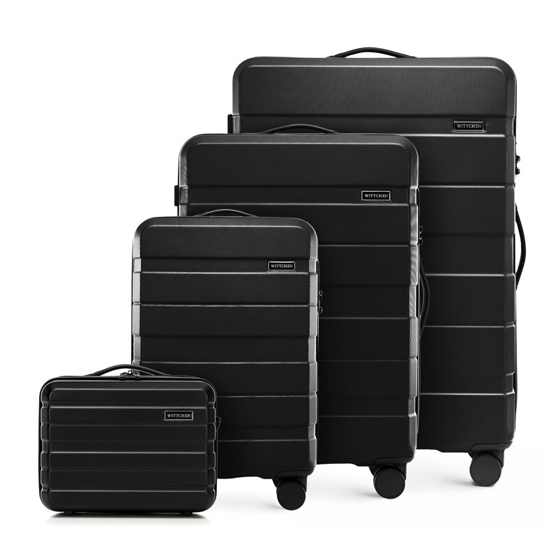Komplet walizek z ABS - u w poziome pasy czarny 56-3A-10K-10 Komplet walizek z ABS - u w poziome pasy czarny 56-3A-10K-10