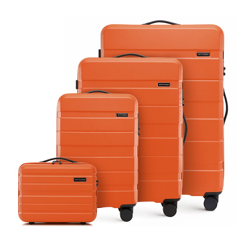 Komplet walizek z ABS - u w poziome pasy pomarańczowy 56-3A-10K-55 Komplet walizek z ABS - u w poziome pasy pomarańczowy 56-3A-10K-55