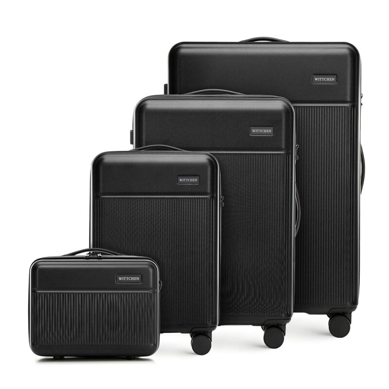 Komplet walizek z ABS-u z pionowymi paskami czarny 56-3A-80K-10 Komplet walizek z ABS-u z pionowymi paskami czarny 56-3A-80K-10