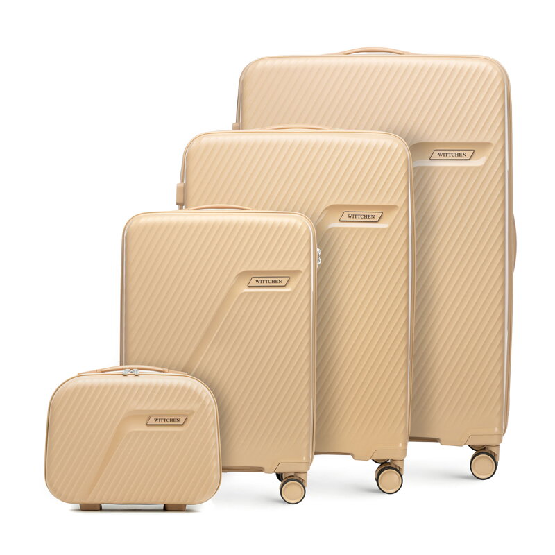 Komplet walizek z polipropylenu w ukośne pasy beżowy 56-3T-50K-86