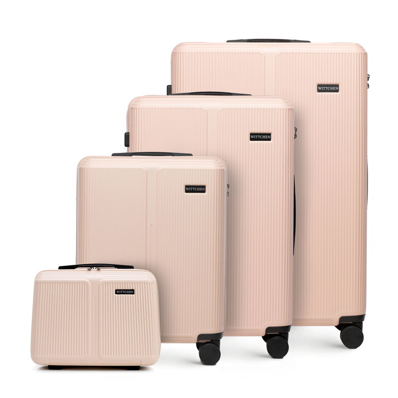 Komplet walizek z ABS-u w drobne paski pudrowy róż 56-3A-60K-34P
