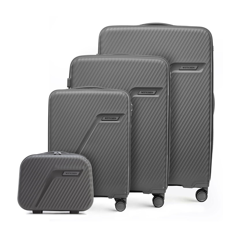 Komplet walizek z polipropylenu w ukośne pasy szary 56-3T-50K-01