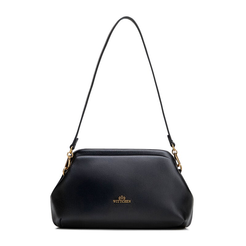 Kopertówka ze skóry naturalnej z łańcuszkiem czarna 102-4E-613-1