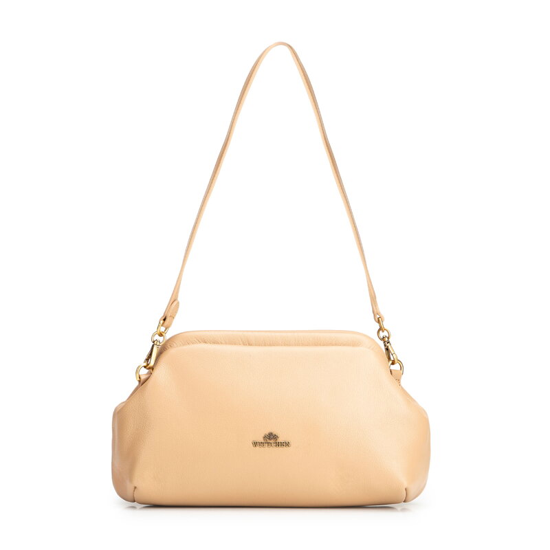 Kopertówka ze skóry naturalnej z łańcuszkiem beżowa 102-4E-613-9