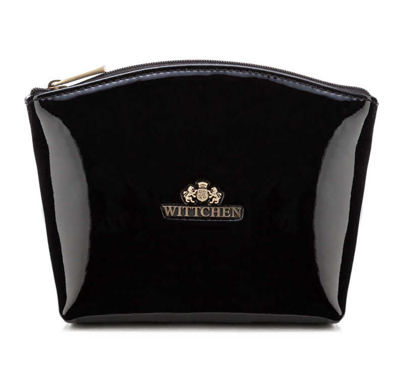 Kosmetyczka skórzana lakierowana z zaokrąglonym brzegiem czarna 25-3-116-1