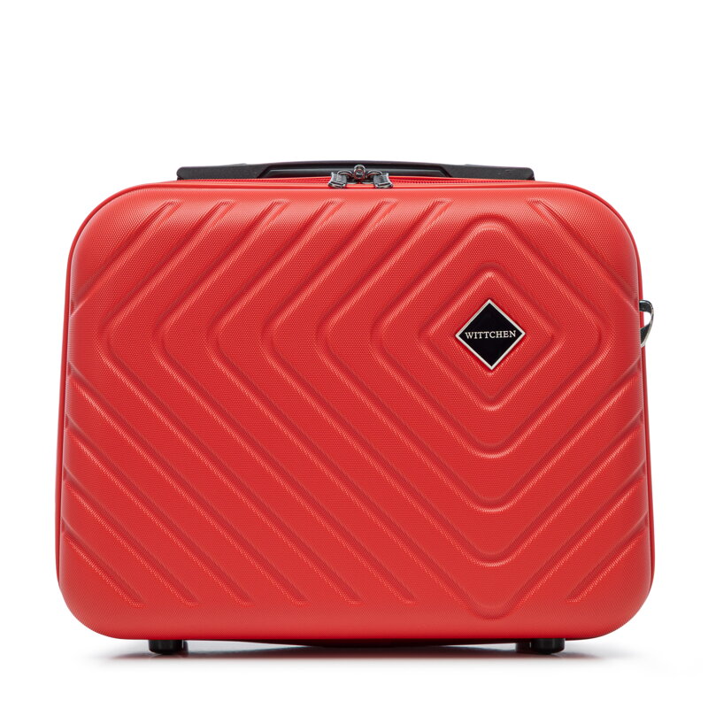 Kosmetyczka podróżna z ABS-u z geometrycznym tłoczeniem czerwona 56-3A-754-30