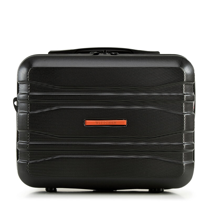 Kosmetyczka podróżna z polikarbonu nowoczesna czarno-pomarańczowa 56-3P-704-10