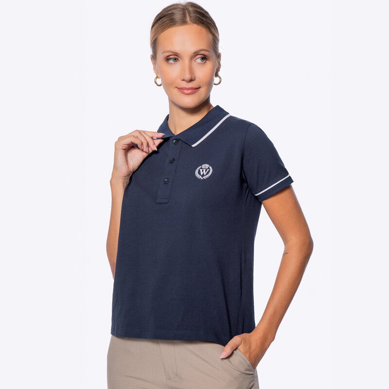 Koszulka polo damska bawełniana z lamówkami granatowo - biała D0-99-102-N Koszulka polo damska bawełniana z lamówkami granatowo - biała D0-99-102-N