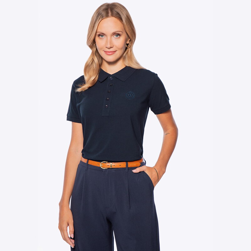 Koszulka polo damska z bawełny granatowa D0-99-101-N Koszulka polo damska z bawełny granatowa D0-99-101-N