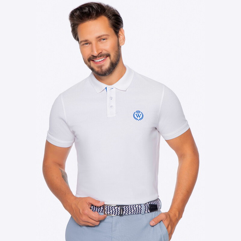 Koszulka polo męska bawełniana z kolorowym logo biała M0-99-101-0 Koszulka polo męska bawełniana z kolorowym logo biała M0-99-101-0