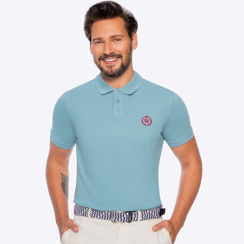 Koszulka polo męska bawełniana z kolorowym logo niebieska M0-99-101-7
