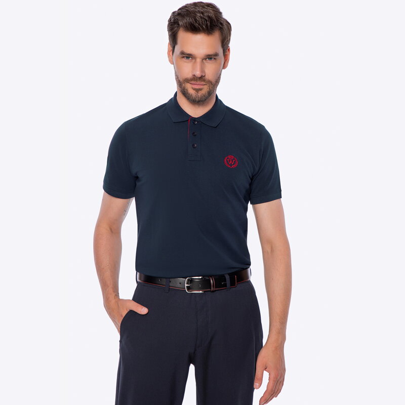 Koszulka polo męska bawełniana z kolorowym logo granatowa M0-99-101-N Koszulka polo męska bawełniana z kolorowym logo granatowa M0-99-101-N