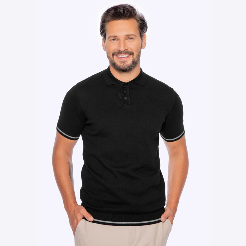 Koszulka polo męska bawełniana z lamówkami czarna M0-99-107-1 Koszulka polo męska bawełniana z lamówkami czarna M0-99-107-1