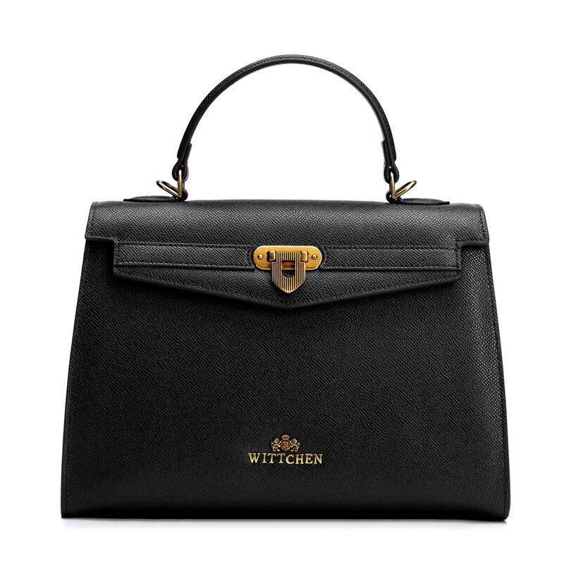 Kuferek ze skóry naturalnej z dekoracyjnym zapięciem czarny 101-4E-214-1